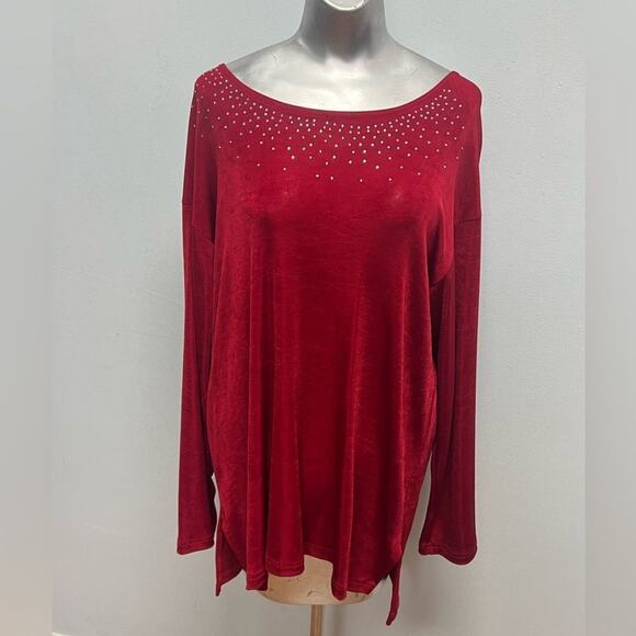 Hot Spice USA Red L/S Tee Top Womens Size Large Sparkles Crystals Vintage 90’s - Picture 2 of 5
